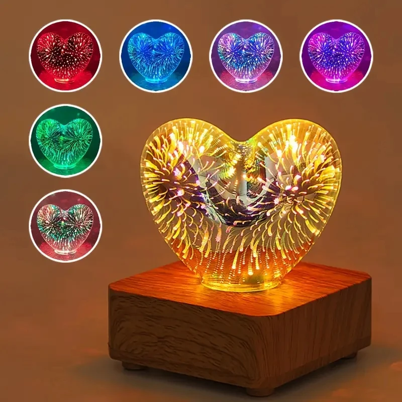 

LED 3D Fireworks Night Light Christmas Romantic Atmosphere Desk Lamp USB Dreamy Heart shaped Atmosphere Lights