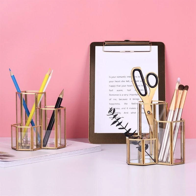 Hollow Three Hexagons Pen Holder Makeup Brushes Vase Storage Box With Nordic Sty best sale
