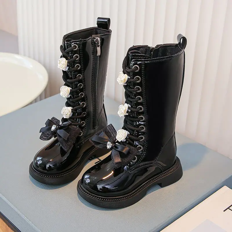 

Girls Knee High Boots 2026 Autumn Winter Princess Design Butterfly Bow Faux Fur Lining Fashion Boots
