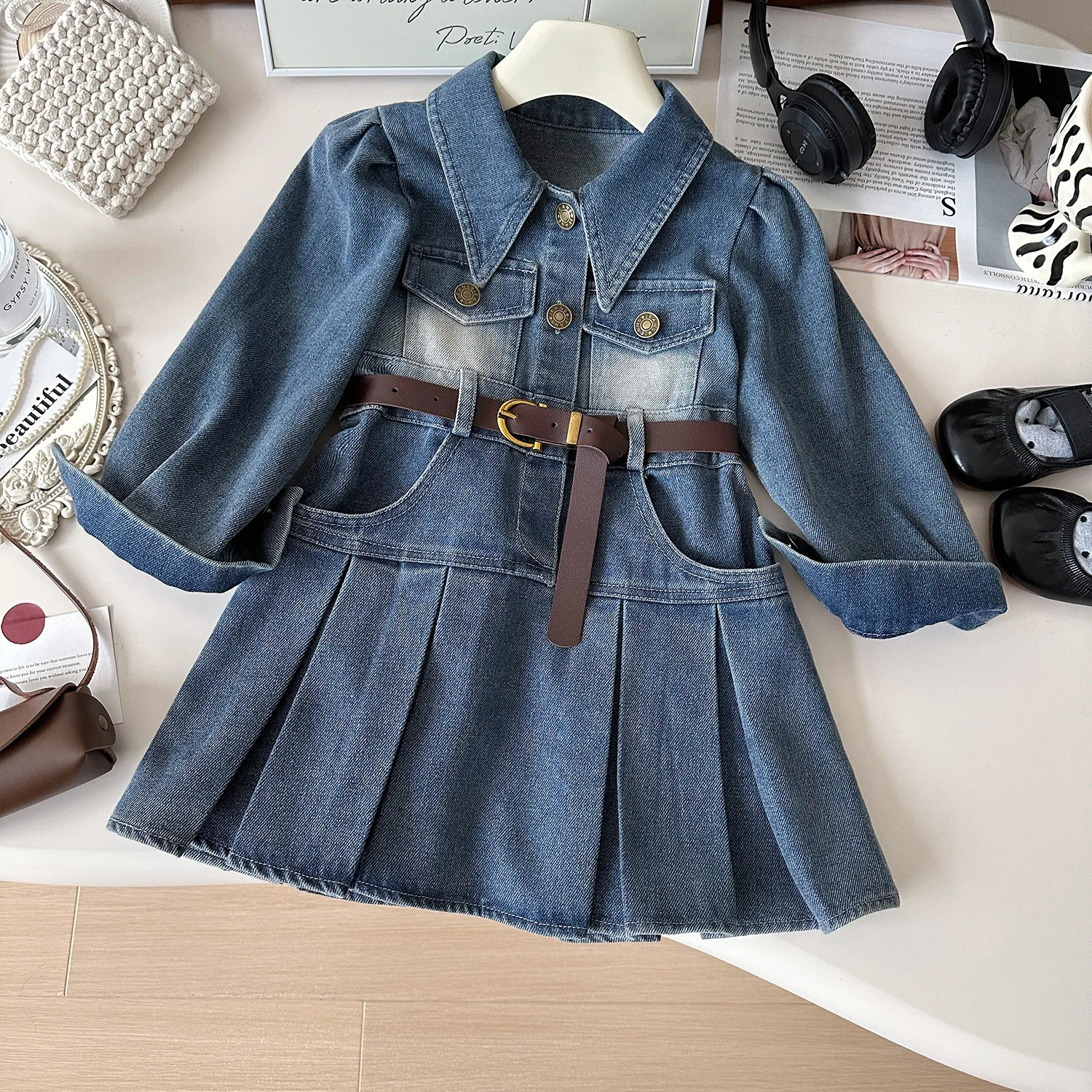 

Girl Dress New Autumn Spring Kids Baby Girl Denim Dress Clothes Children Jeans Dress with Belt Girl Birthday Clothes Costume