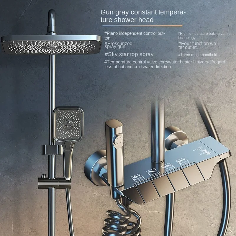 

Wall Mounted Piano Key Shower Set Pressurized Shower Head Hot And Cold Constant Temperature Shower System Bathroom Luxury Set