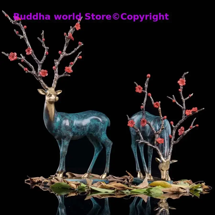 christmas Home store Company SHOP Decor TOP Handmade ART bronze GOOD LUCK FU GUI plum blossom deer Christmas decor Statue