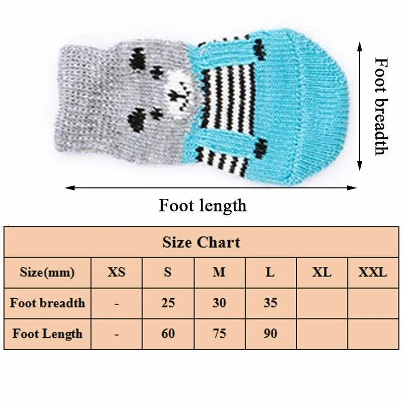 4Pcs Warm Puppy Dog Shoes Soft Pet Knit Socks Cartoon Non Slip Foot Cover Socks