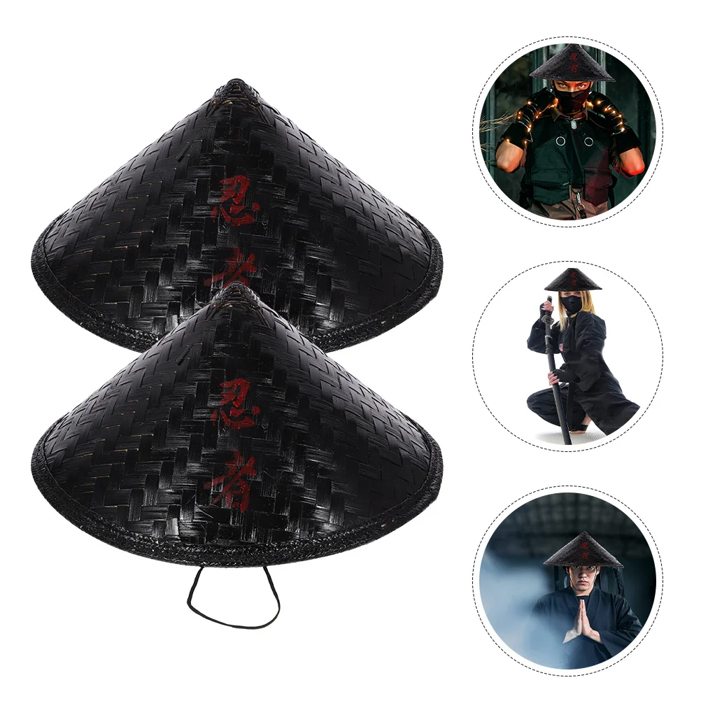 

2pcs Bamboo Woven Japanese Style Ninja For Cosplay Party Stage Performance Sun Asian Cone Cap Traditional Bamboo Decorative