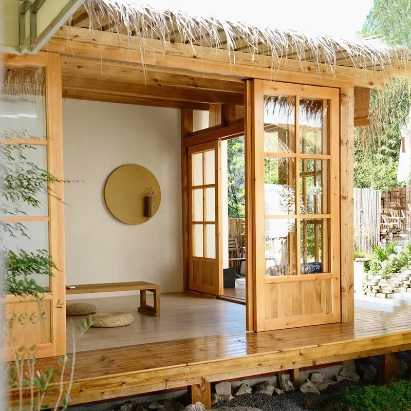 

Outdoor Internet celebrity thatched wooden house courtyard preservative wood outdoor landscaping agritainment yard