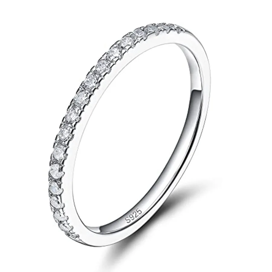 

EAMTI 2mm 925 Sterling Wedding Band Cubic Zirconia Half Eternity Stackable Engagement Ring Size 3-13