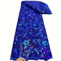 Blue Luxury African Sequins Rope Lace Fabric 2024 High Quality Nigerian Wedding Bridal Embroidery French Tulle Sewing Dress