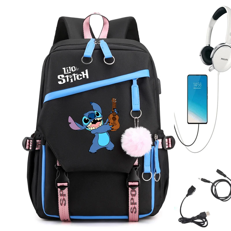 

Disney Lilo Stitch Rucksack Men Women School Bags USB Charging Backpacks Backpack for Girls Boys Teenager ren