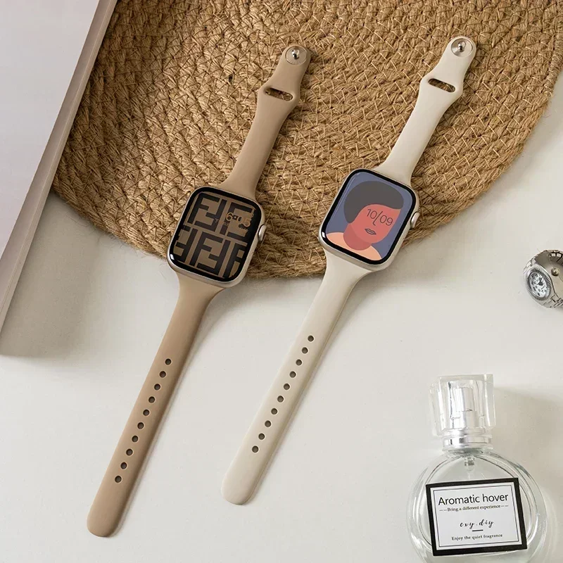 Thin Silicone Strap For Apple Watch 40mm 44mm 45mm 41mm 38mm 42mm Solid Color Strap Bracelet For IWatch Series 1 2 3 4 5 6 SE 7 image 2