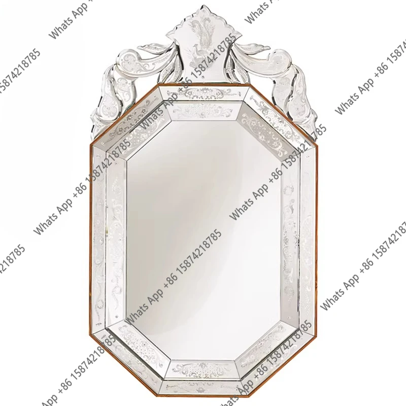 Wall-mounted bathroom mirror light luxury entrance bathroom guest makeup mirror square carved dressing mirror