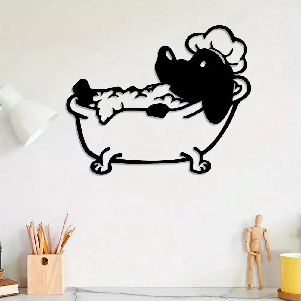 Retro Metal Wall Art Puppy Bubble Bath Powder Coated Iron Pet Lover Durable Home Decor