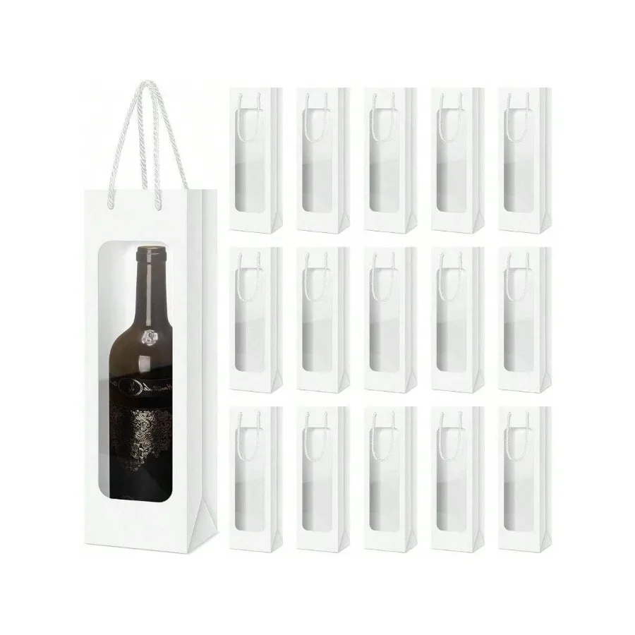 

WSXC 24 шт. подарочные пакеты для одной винной бутылки на Рождество, оптовые пакеты для шампанского на свадьбу с прозрачным окном, многоразовые праздничные коробки с ручкой