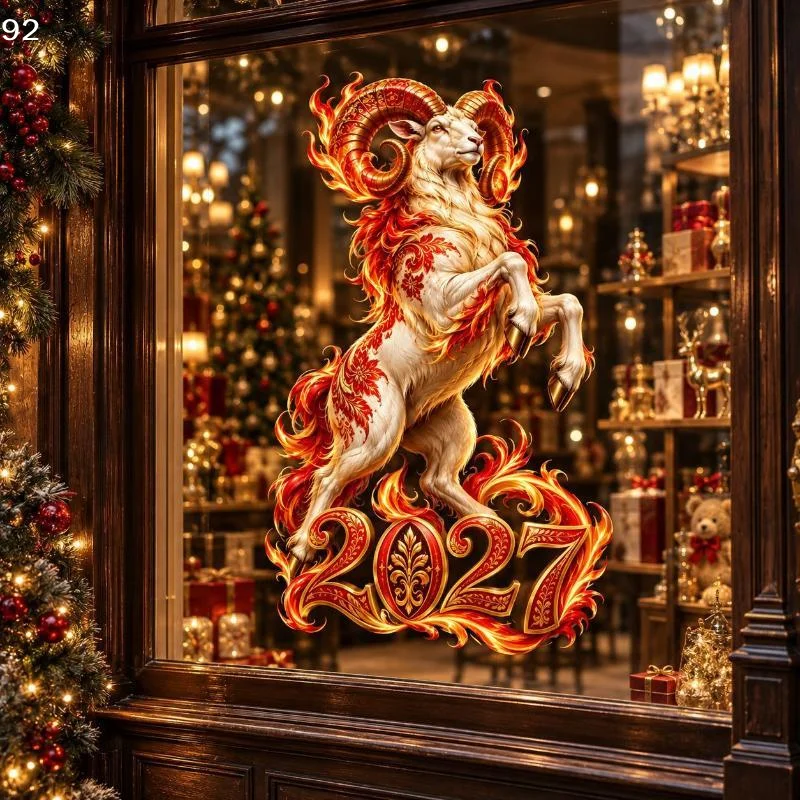 2027 Year Of The Sheep Glass Decor Stickers Waterproof No Residue Static Decals For New Year Christmas Party Office Door Window