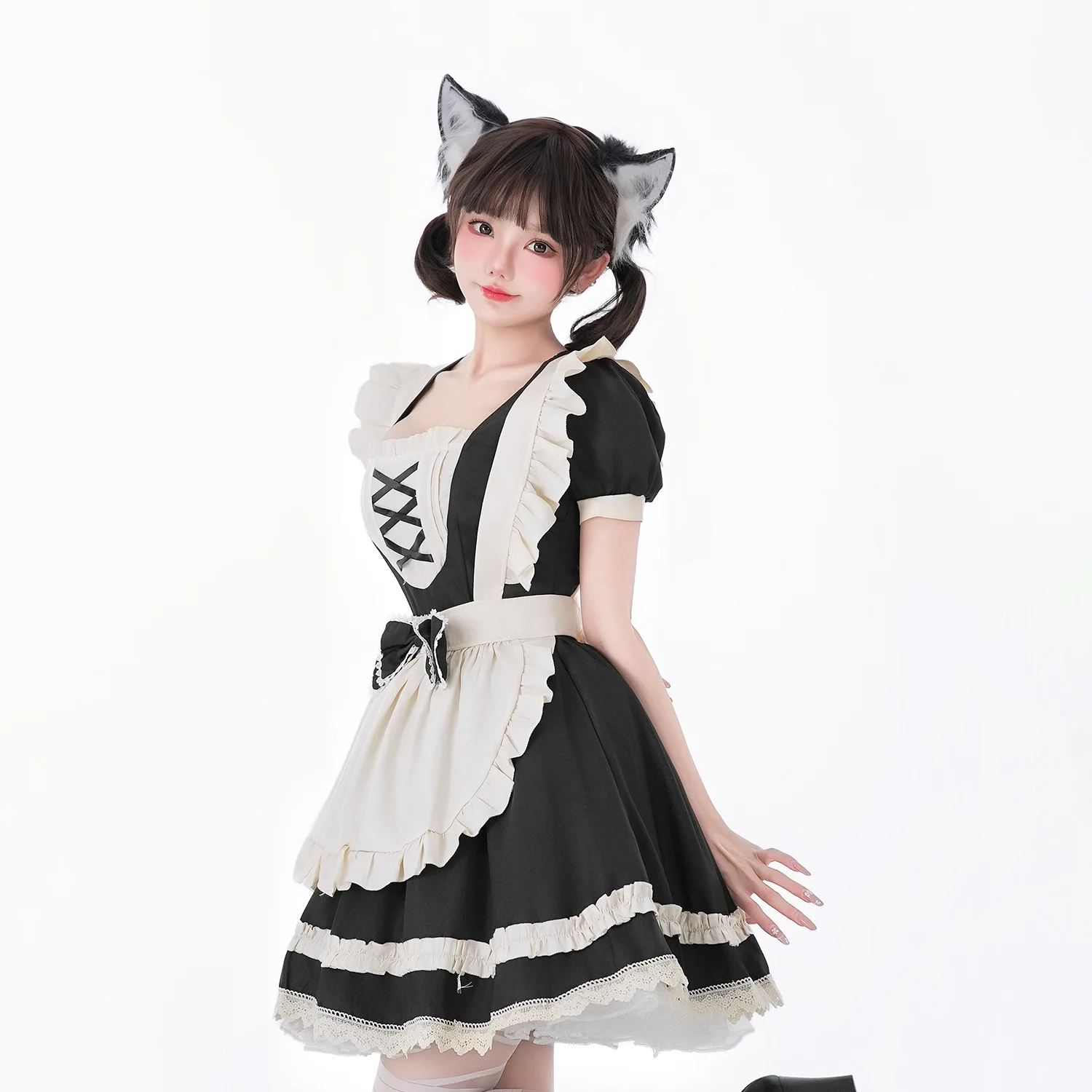Japanese Soft Girl Sweet Op Short Maid Dress Two-dimensional Maid Cute Lolita Black and White Cosplay Costume Loli Lolita