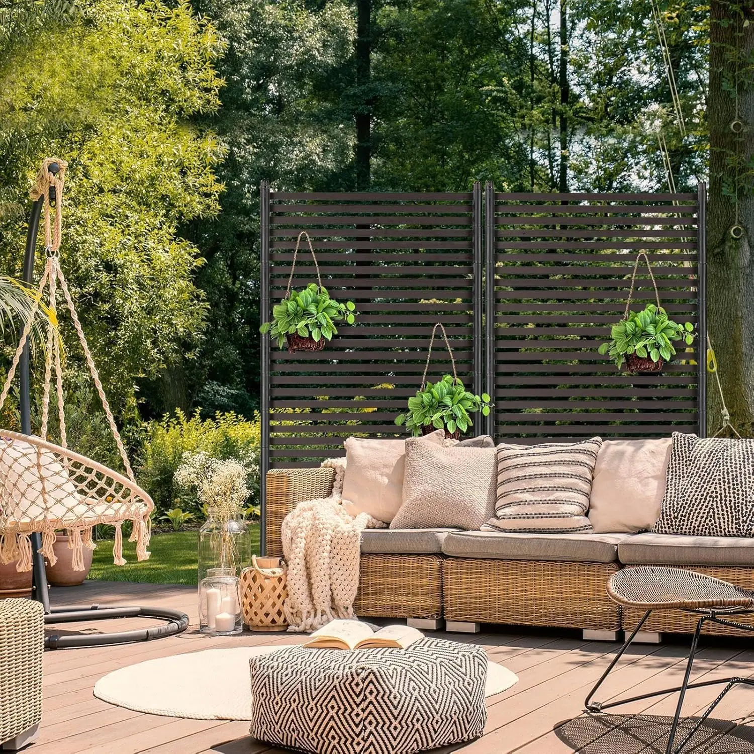 Brown Metal Outdoor Privacy Screen for Patio, Garden, Backyard - PE - Coating and Freestanding
