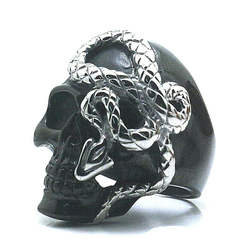 2023 Punk Black Stainless Steel Skull Rings for Men Jewelry Gothic Vintage Hip Hop Snake Rings Rock Biker Jewelry Halloween Gift