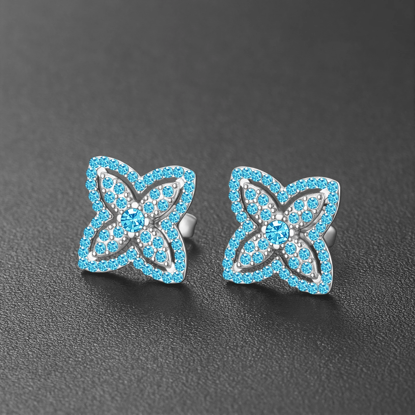 Eueavan 3D-Ohrstecker mit vier Blättern und Strasssteinen, Blumenohrschmuck, Edelstahl-Ohrringe für Damen, Geschenke, Großhandel – Detail 3