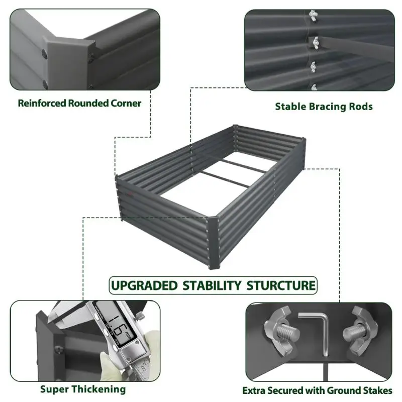 Conjunto de canteiros de flores elevados modulares retangulares de 3: 6x3x1,5 pés, blocos de plantio cinza duráveis, convenientes para jardinagem ao ar livre