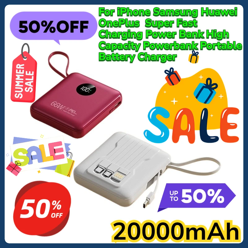 

For iPhone Samsung Huawei OnePlus 20000mAh Super Fast Charging Power Bank High Capacity Powerbank Portable Battery Charger