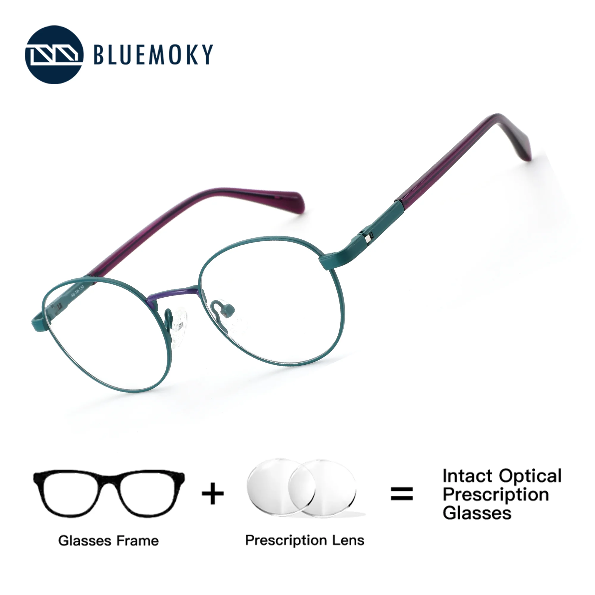 

BLUEMOKY Metal Prescription Glasses, Women's Round Optical Strip Lenses, Anti Blue Light Correction Progressive Myopia Lenses