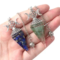 54x24mm Natural Stone Crystal Reiki Pendulum Three Phases Moon Hexagonal Cone Amethysts Charms for Jewelry Making DIY Necklace