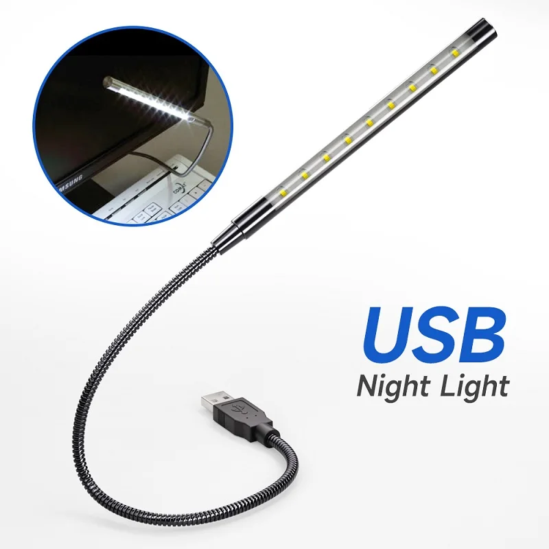 

New Metal Material Usb Led Light Lamp 10leds Flexible Book Reading Lights For Notebook Laptop Pc Computer 6 Colors