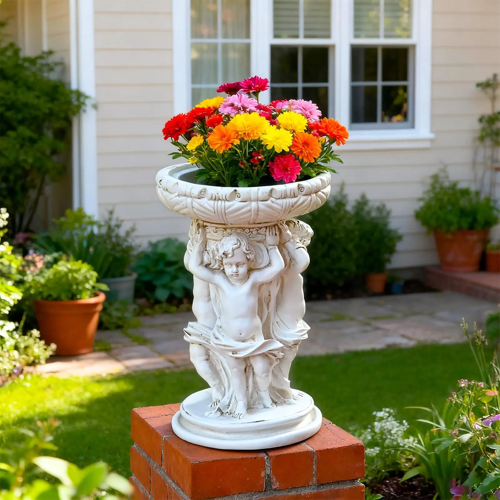 

Flower Pot Angel Sculpture Resin Retro Decor Vintage Decorative Flower Pots Outdoor For Outdoor Yard Patio Garden Porch Pathway