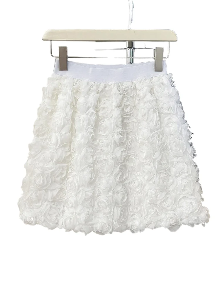 

Elegant White High Waisted Short Skirt Fashionable Three-dimensional Rose Sweet Age Reducing A-line Hugging Short Skirt
