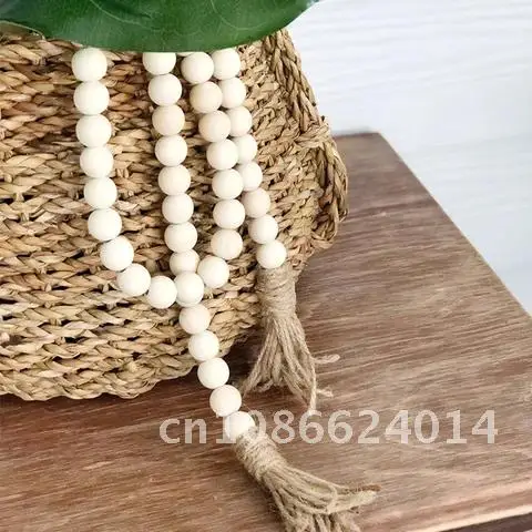 

Handmade Rustic DIY Wooden Beads String with Tassel Home Decoration Hanging Garlands Ornament For Wall Vase Door Handle Decor