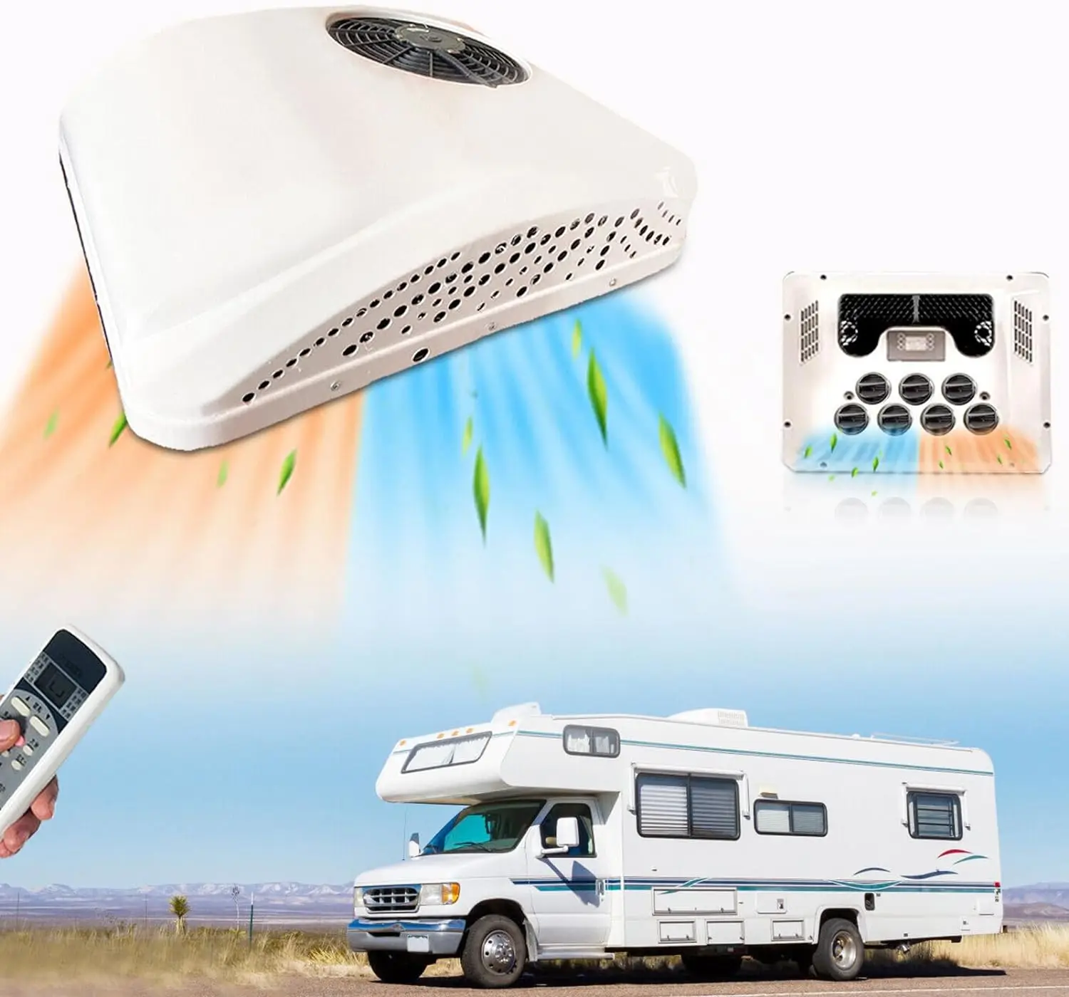 Treeligo12V/24V aire acondicionado de techo frío y calor, Unidad de CA para estacionamiento en techo de RV eléctrico para camión, Camper, furgoneta,