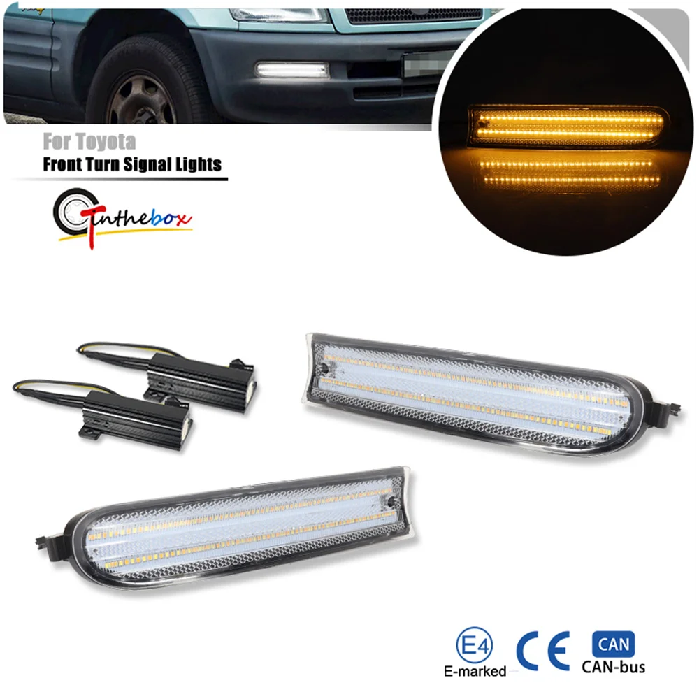 Dual-color LED Sequential Amber Front Turn Signal Lights w/ White DRL Parking Lights Driving Lights For Toyota Rav4 1996 1997