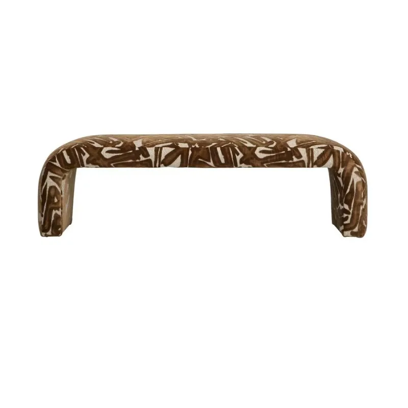 Display table and velvet bench, luxury farmhouse wooden bed end side stool, bedroom fabric bench