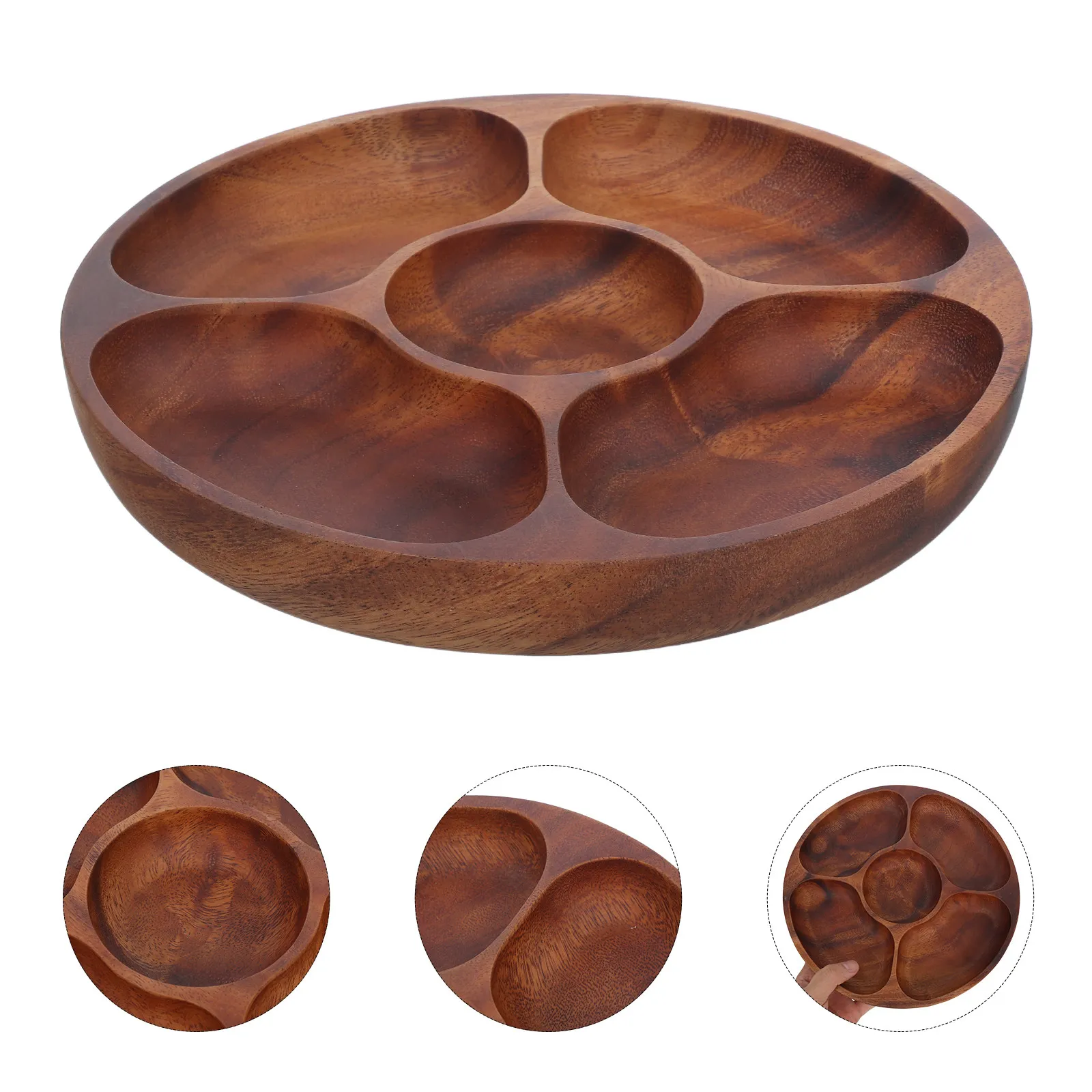 

Divided Serving Tray Round Acacia Wood Snack Tray 5 Section Dessert Platter for Appetizer Dried Fruit Nuts Candy Platter