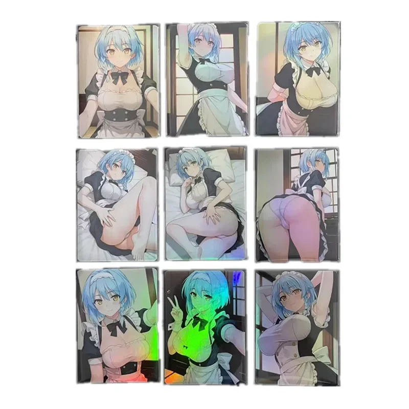 9Pcs/set Homemade Anime Cards New Girl Demon King ACG Maid Uniform Temptation Nude Card Toy Game Gift DIY Collection Card