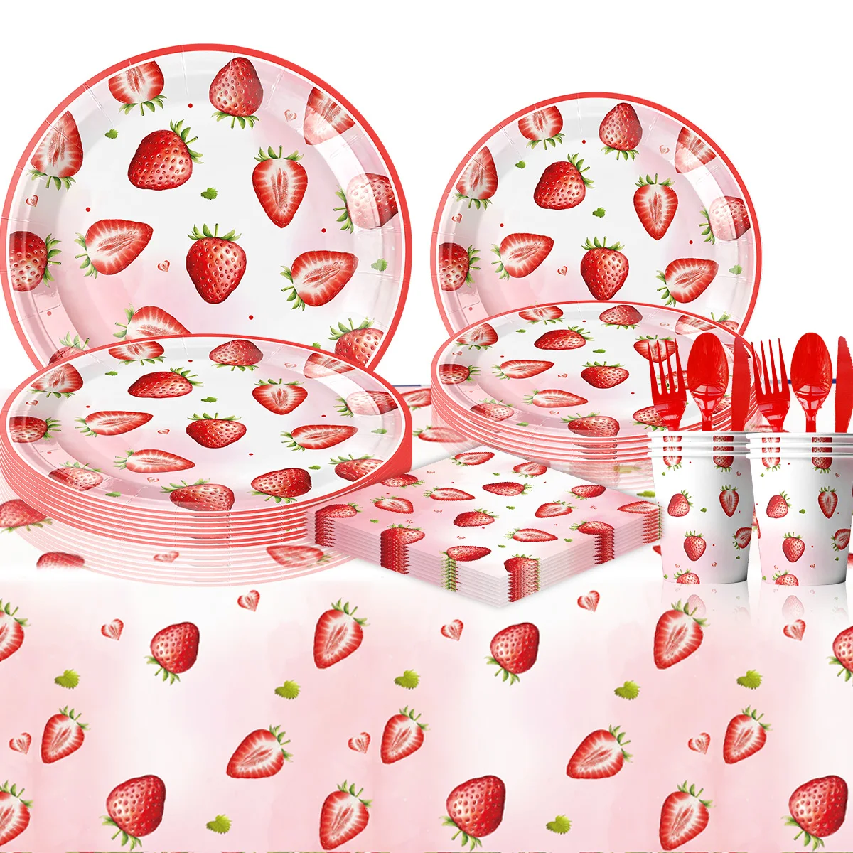 strawberry Theme Birthday Party Decorations Disposable Tableware Set Paper Plates Napkins Cups