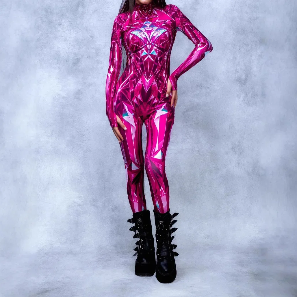 Halloween Cyber Punk Jumpsuit 3D Digital Printing Adults Cosplay Tights Bodysuit Carnival Party Catsuit Bodysuit Costume