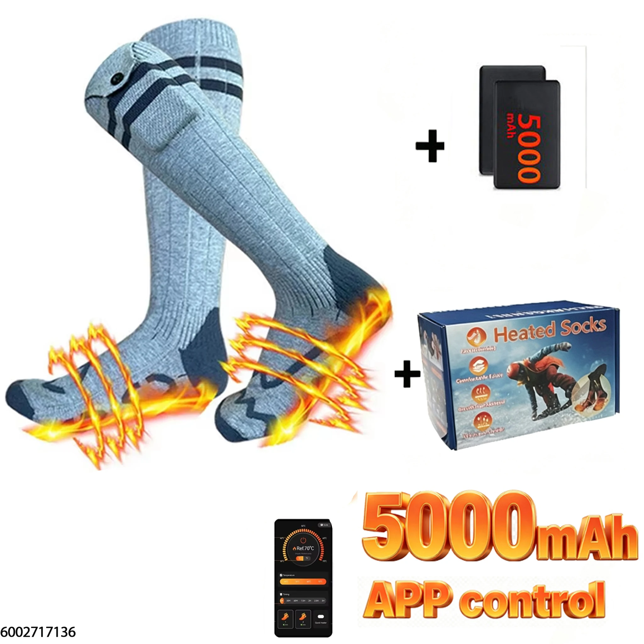APP Control Heated Socks Double Board Heated Skiing Socks Hunting Fishing Winter Foot Warmer Rechargeable 5000mAh Battery