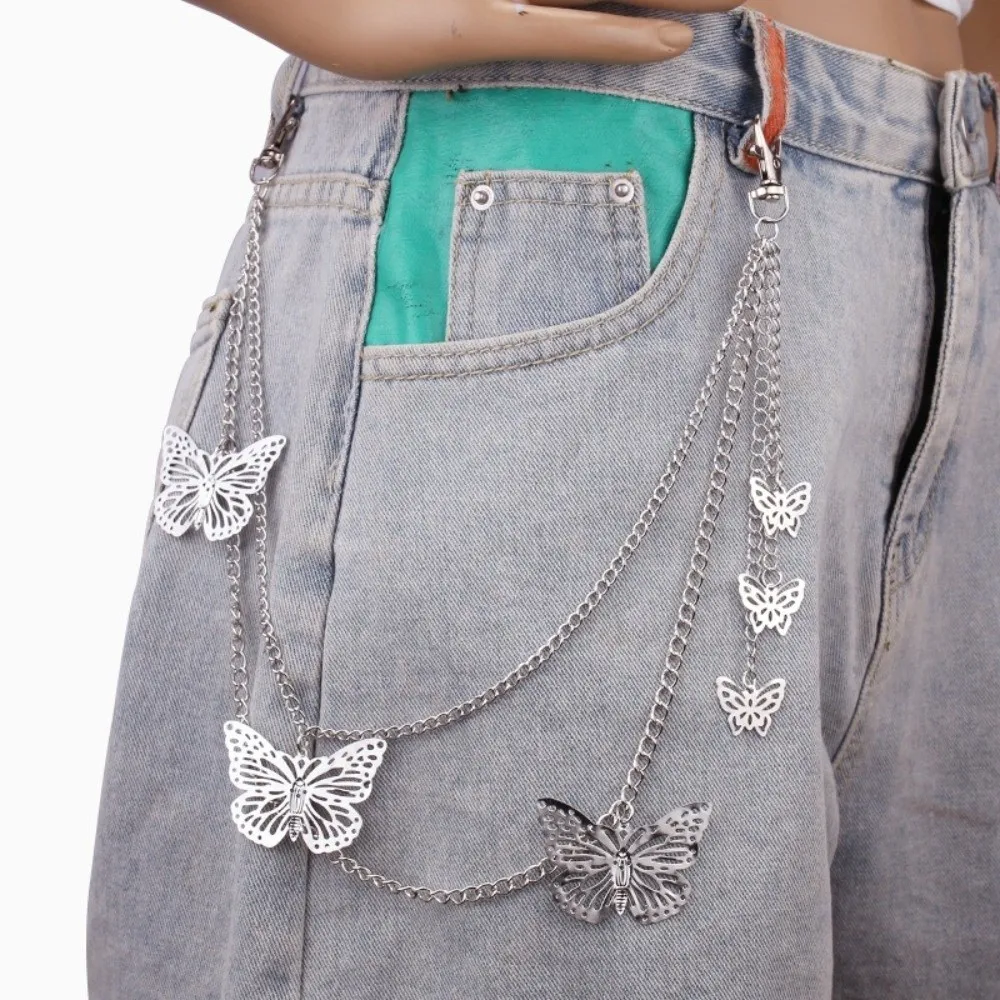 Y2K Butterfly Waist Chain Rock Layered Biker Jeans Pants Chain Hip Hop Harajuku Women Men Belt Key Chain Clothing Accessories