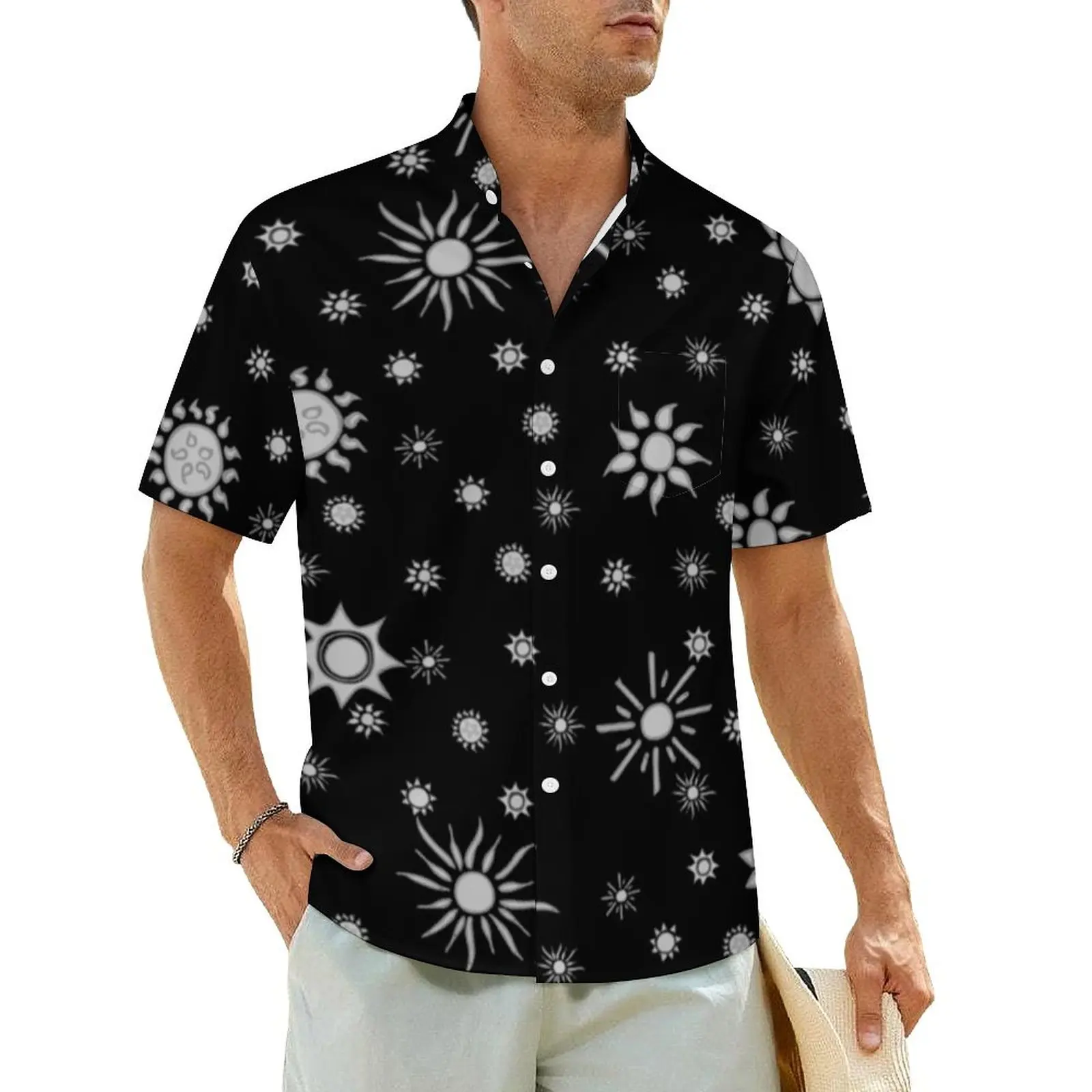 

Sun Print Vacation Shirt Male Sunshine Vintage Casual Shirts Hawaiian Short-Sleeve Y2K Funny Pattern Oversized Blouses Gift Idea