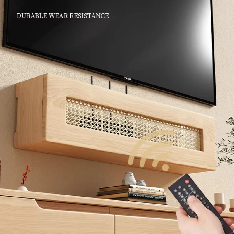 

Mid Century Woven Rattan WiFi Router Organizer Wall Mounted Set Top Box Racks Vintage Style Home Cable Storage Solution