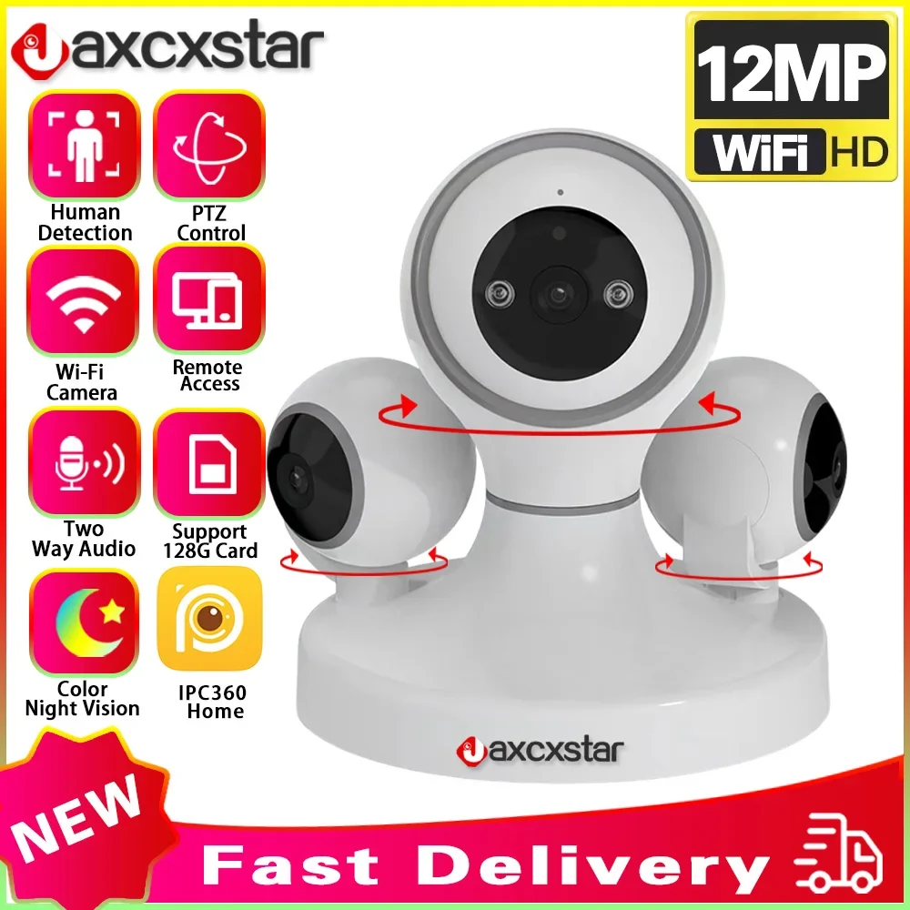 

6K 12MP WiFi PTZ IP Camera Video Monitoring Security Three Lens Three Screen Ai Tracking Indoor Baby Monitor CCTV Camera