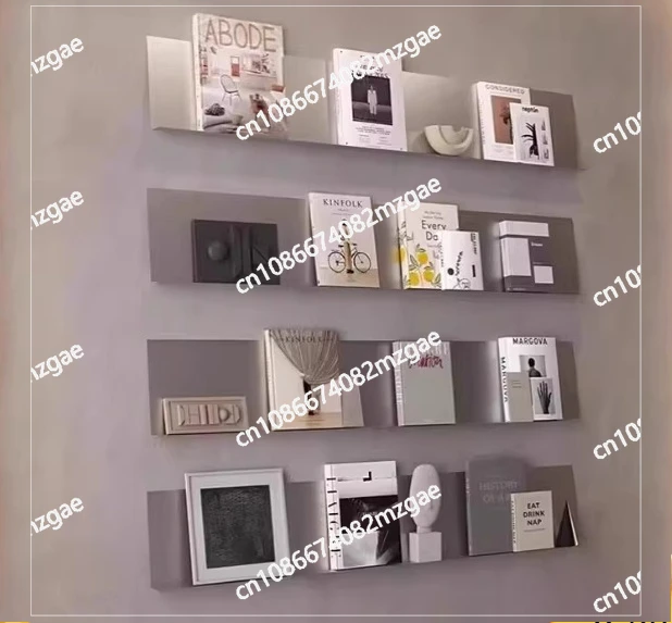 Magazine rack, wall hanging shelf, stainless steel one-word laminate, wall bookshelf baffle storage display customer