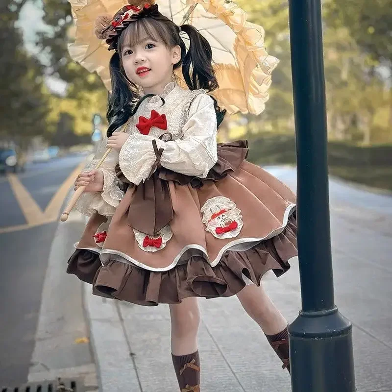 Girls Dress Lolita Childrens Fashion Dress Childrens Lolita Spring and Autumn 2024 New Western Autumn and Winter