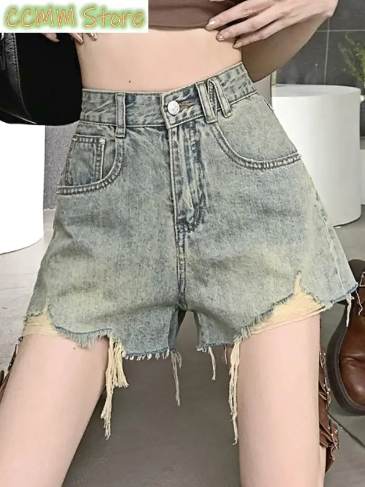 New Summer Bule Designer Shorts Women Pockets Korean Style Fashion Denim Pants Female High Waist Casual Vintage Pants