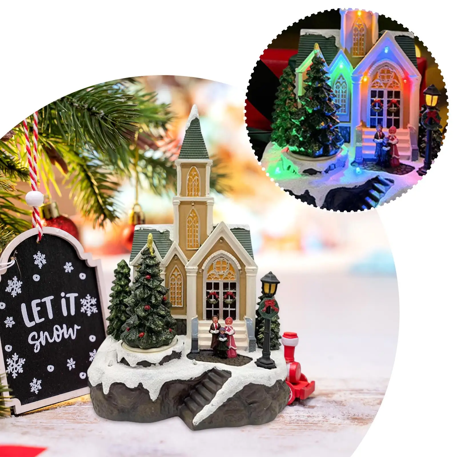 

Christmas Church Statue with Light Music Christmas Decor for Festival Office