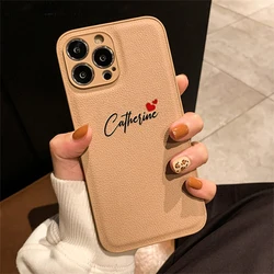 Personalised Customized Name Heart Leather PU Case For iPhone 16 15 14 13 12 11 Pro Max XS Plus Luxury Cover for 15 Pro Max
