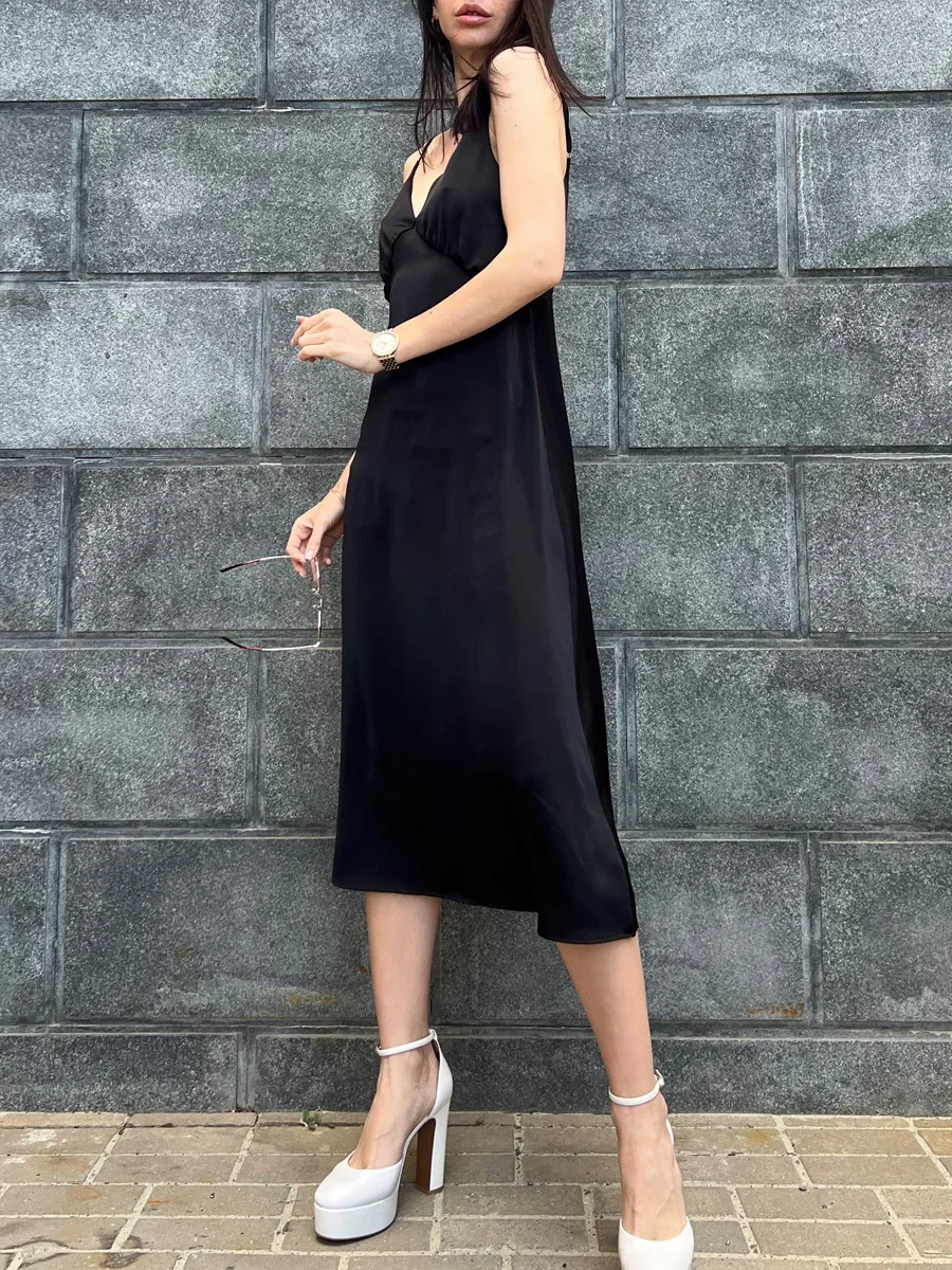 Sexy Satin-Kleider mit tiefem V-Ausschnitt für Frauen, 2025, Sommer, schlankes, rückenfreies Spaghettiträgerkleid, wunderschöne, elegante Damen-Partykleider