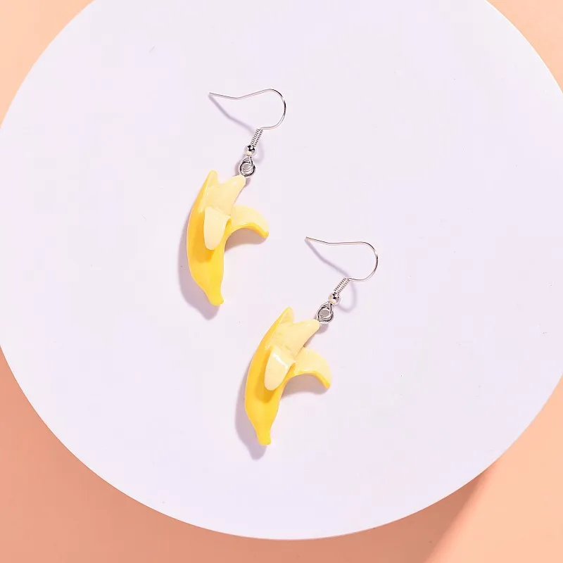 2pcs Cross Border Fun Creative Cute Food Play Simulation Mini Banana Earrings Personalized Sweet Girlish Heart Earrings