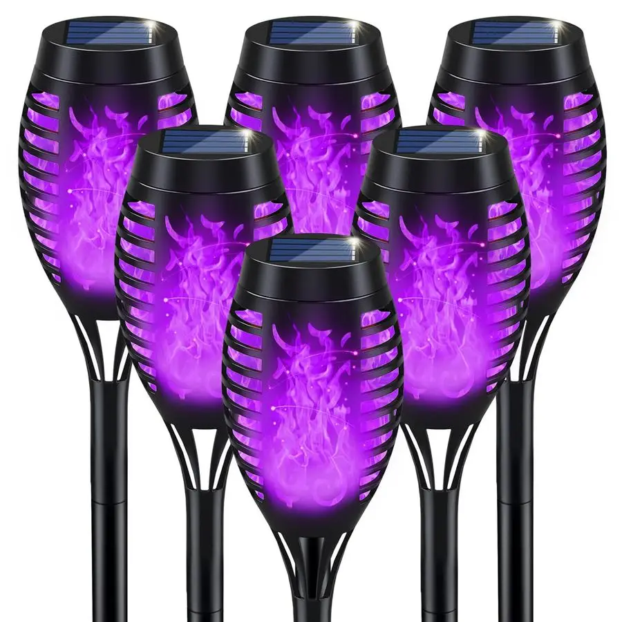

Halloween Decorations Outdoor, Purple Halloween Solar Lights with Flickering Flame, Solar Torch Lights for Yard Decorations, Wat