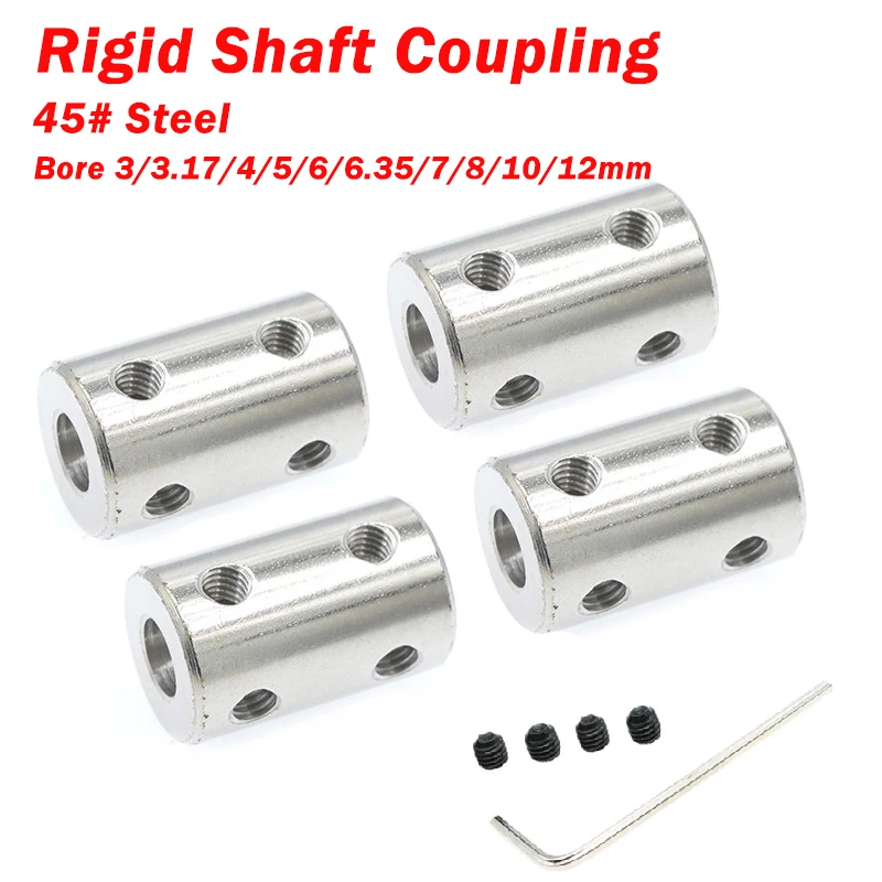 1pcs 45# Steel Rigid Shaft Coupling 3/4/5/6/6.35/7/8/10/12mm Motor Joint Connector Coupler Motor Transmission Connector Sleeve